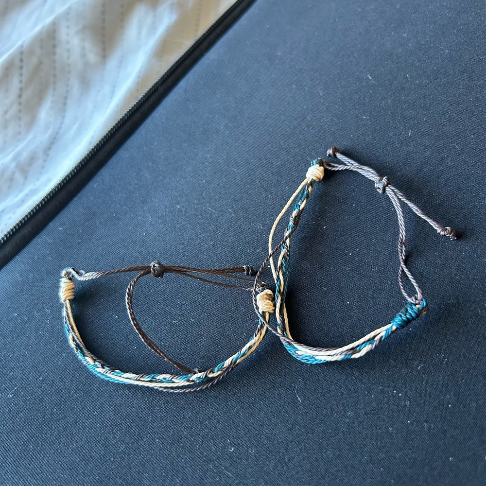Handwoven Blue and Tan Friendship Bracelet - Adjustable